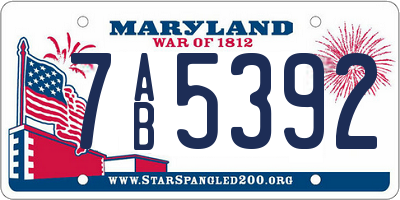 MD license plate 7AB5392