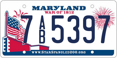 MD license plate 7AB5397