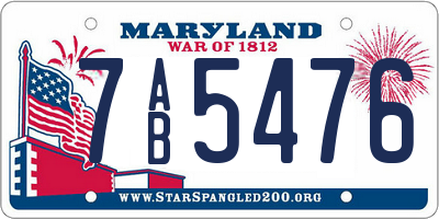 MD license plate 7AB5476