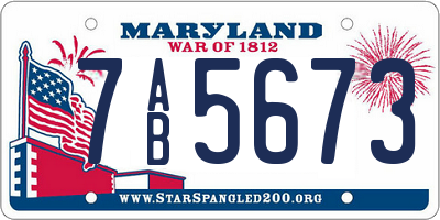 MD license plate 7AB5673
