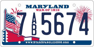 MD license plate 7AB5674