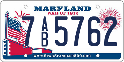 MD license plate 7AB5762