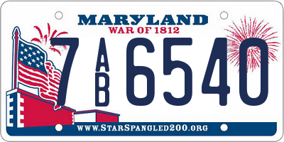 MD license plate 7AB6540