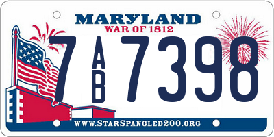 MD license plate 7AB7398