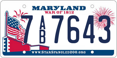 MD license plate 7AB7643