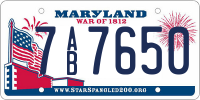 MD license plate 7AB7650