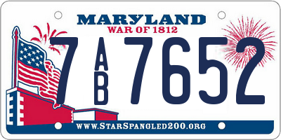 MD license plate 7AB7652