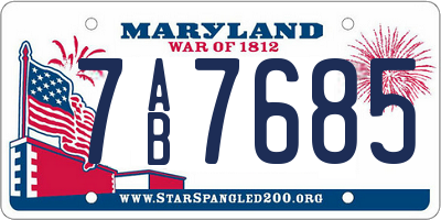 MD license plate 7AB7685