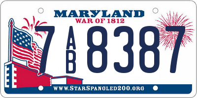 MD license plate 7AB8387
