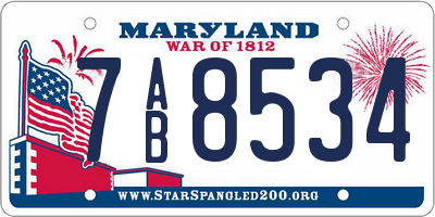 MD license plate 7AB8534
