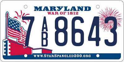 MD license plate 7AB8643
