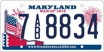 MD license plate 7AB8834