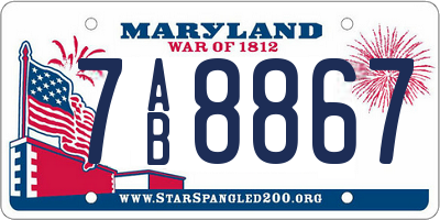 MD license plate 7AB8867