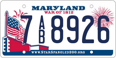 MD license plate 7AB8926