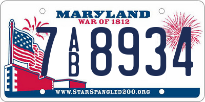 MD license plate 7AB8934