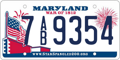 MD license plate 7AB9354