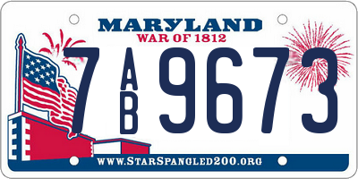 MD license plate 7AB9673