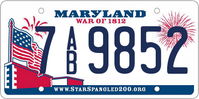 MD license plate 7AB9852
