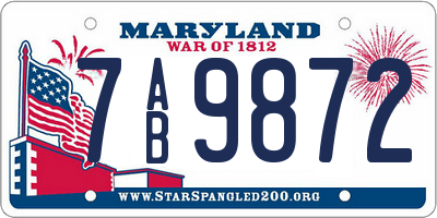 MD license plate 7AB9872