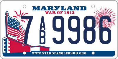 MD license plate 7AB9986