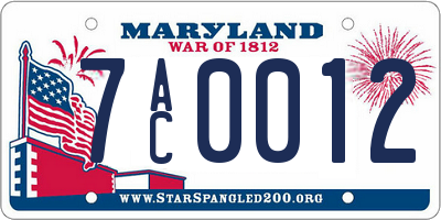 MD license plate 7AC0012