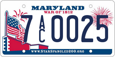 MD license plate 7AC0025