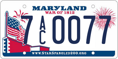 MD license plate 7AC0077