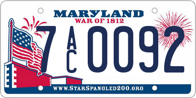 MD license plate 7AC0092