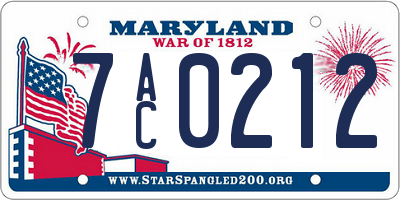 MD license plate 7AC0212