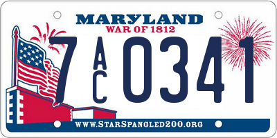 MD license plate 7AC0341