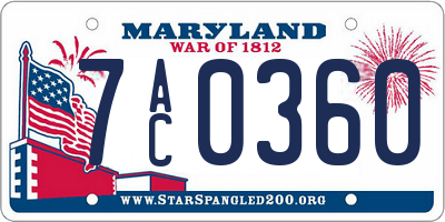 MD license plate 7AC0360