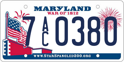 MD license plate 7AC0380