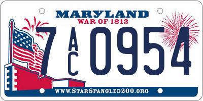 MD license plate 7AC0954
