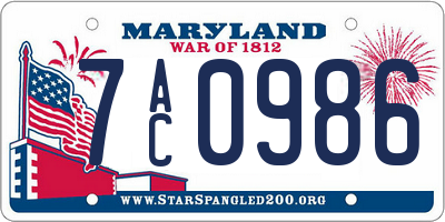 MD license plate 7AC0986