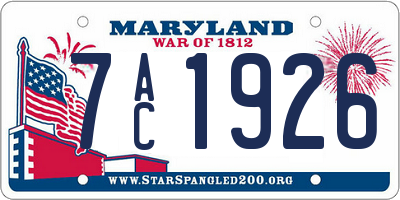MD license plate 7AC1926
