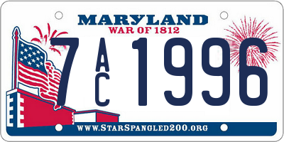 MD license plate 7AC1996