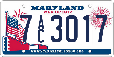 MD license plate 7AC3017