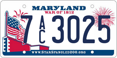 MD license plate 7AC3025