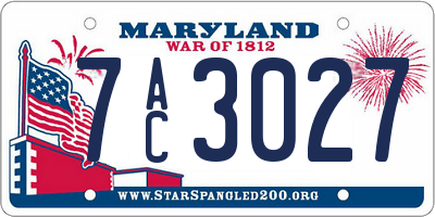 MD license plate 7AC3027