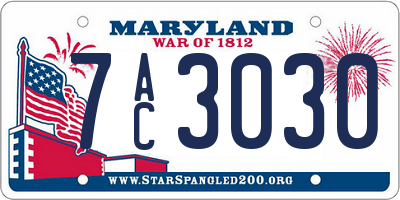 MD license plate 7AC3030