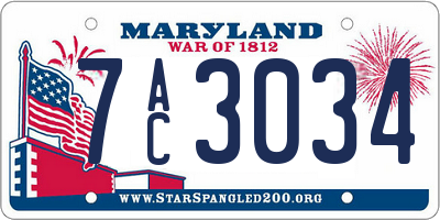 MD license plate 7AC3034