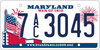 MD license plate 7AC3045