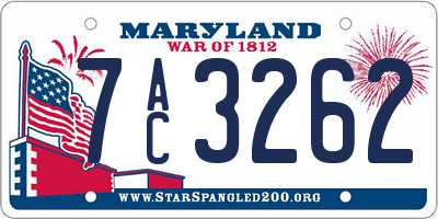 MD license plate 7AC3262