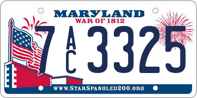 MD license plate 7AC3325