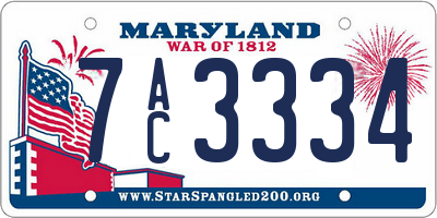 MD license plate 7AC3334