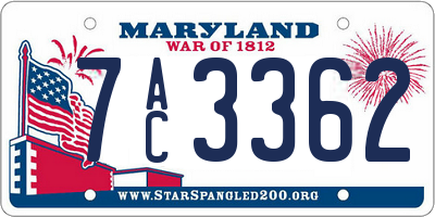 MD license plate 7AC3362