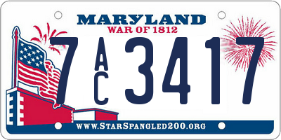 MD license plate 7AC3417