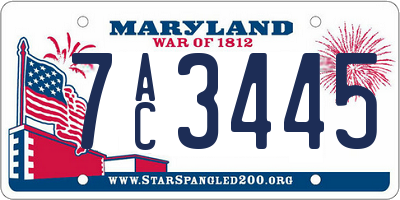 MD license plate 7AC3445