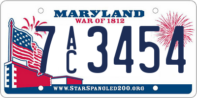 MD license plate 7AC3454