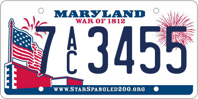 MD license plate 7AC3455